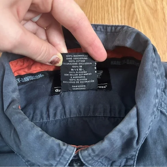 Harley-Davidson Men's Charcoal and Orange Casual Shirt XL 100% Cotton Grunge Y2K - Picture 5 of 12